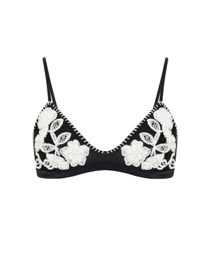 Women Matching Sets PatBO EMBROIDERED BIKINI TOP Black