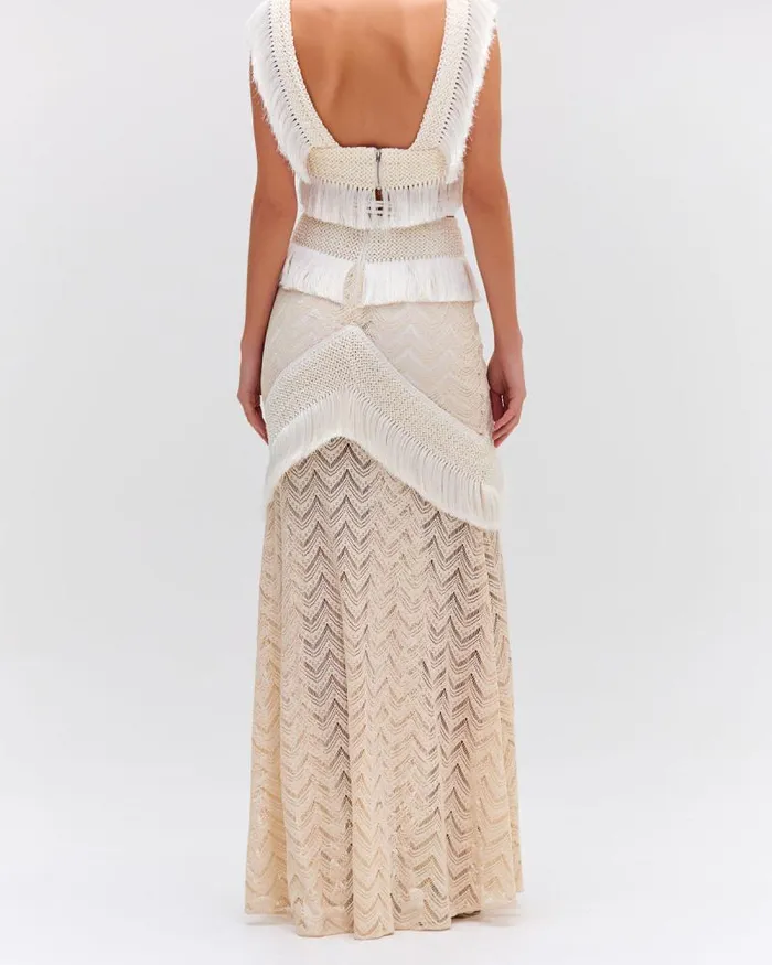 Women Matching Sets PatBO Fringe Trim Maxi Skirt Sandstone