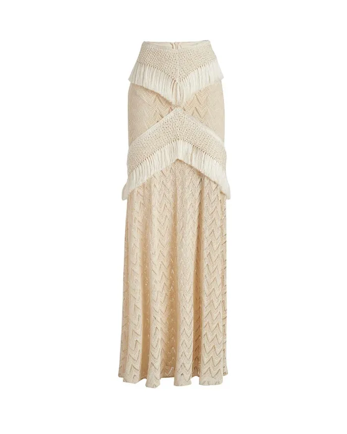 Women Matching Sets PatBO Fringe Trim Maxi Skirt Sandstone