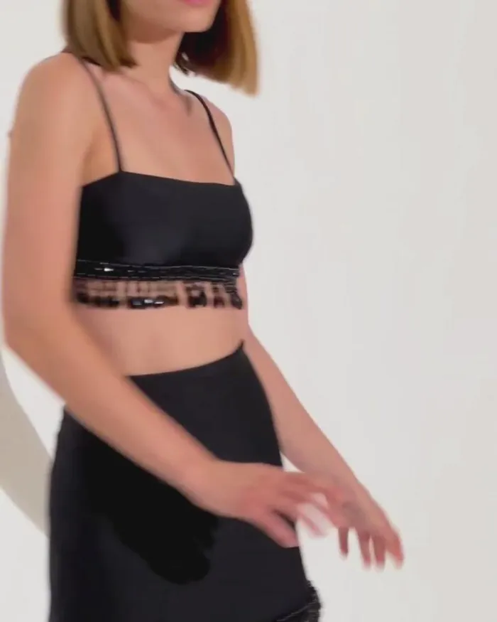 Women Matching Sets PatBO HandBeaded Mini Skirt EXCLUSIVE Black