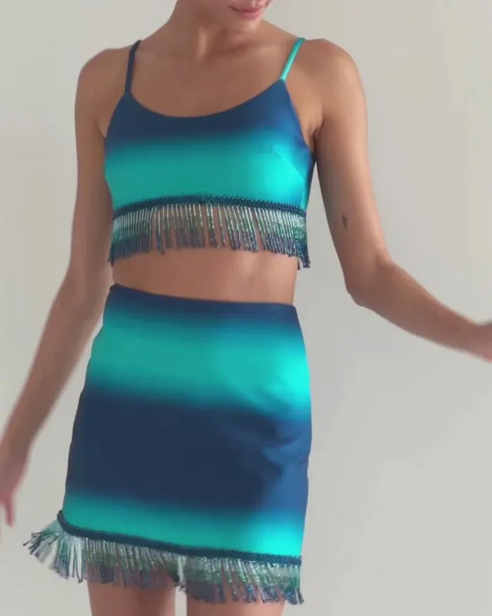 Women Matching Sets PatBO OMBRE BEADED CROPPED TOP FINAL SALE High Tide