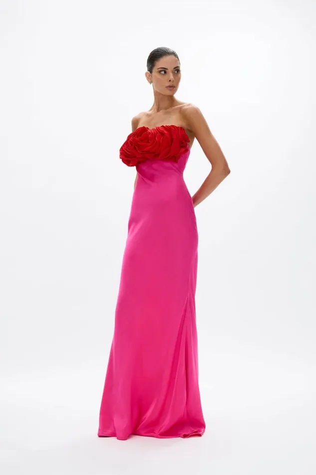 Women Maxi Dresses Rachel Gilbert Fiorella Gown FuschiaRed