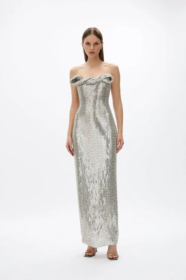Women Maxi Dresses Rachel Gilbert Rosalie Gown Silver