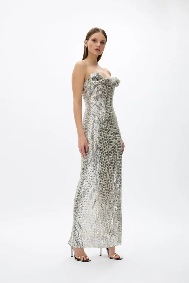 Women Maxi Dresses Rachel Gilbert Rosalie Gown Silver Women Maxi Dresses Rachel Gilbert Rosalie Gown Silver