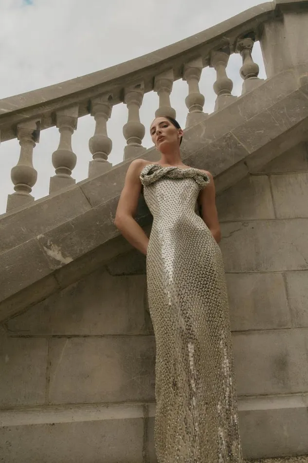 Women Maxi Dresses Rachel Gilbert Rosalie Gown Silver Women Maxi Dresses Rachel Gilbert Rosalie Gown Silver
