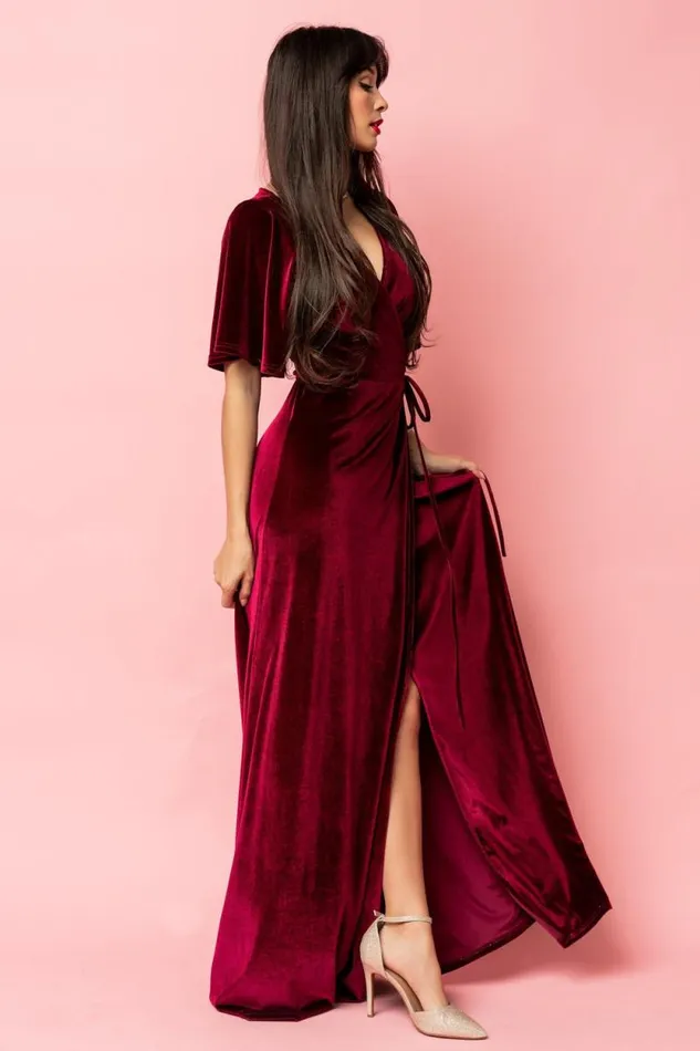 Women Meghan Velvet Wrap Maxi Dress Mulberry Baltic Born Bump Friendly Women Meghan Velvet Wrap Maxi Dress Mulberry Baltic Born Bump Friendly