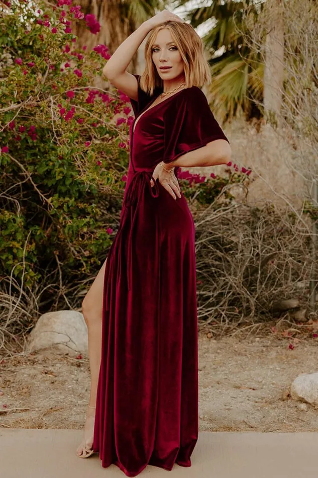 Women Meghan Velvet Wrap Maxi Dress Mulberry Baltic Born Bump Friendly Women Meghan Velvet Wrap Maxi Dress Mulberry Baltic Born Bump Friendly