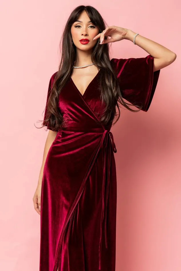 Women Meghan Velvet Wrap Maxi Dress Mulberry Baltic Born Bump Friendly Women Meghan Velvet Wrap Maxi Dress Mulberry Baltic Born Bump Friendly