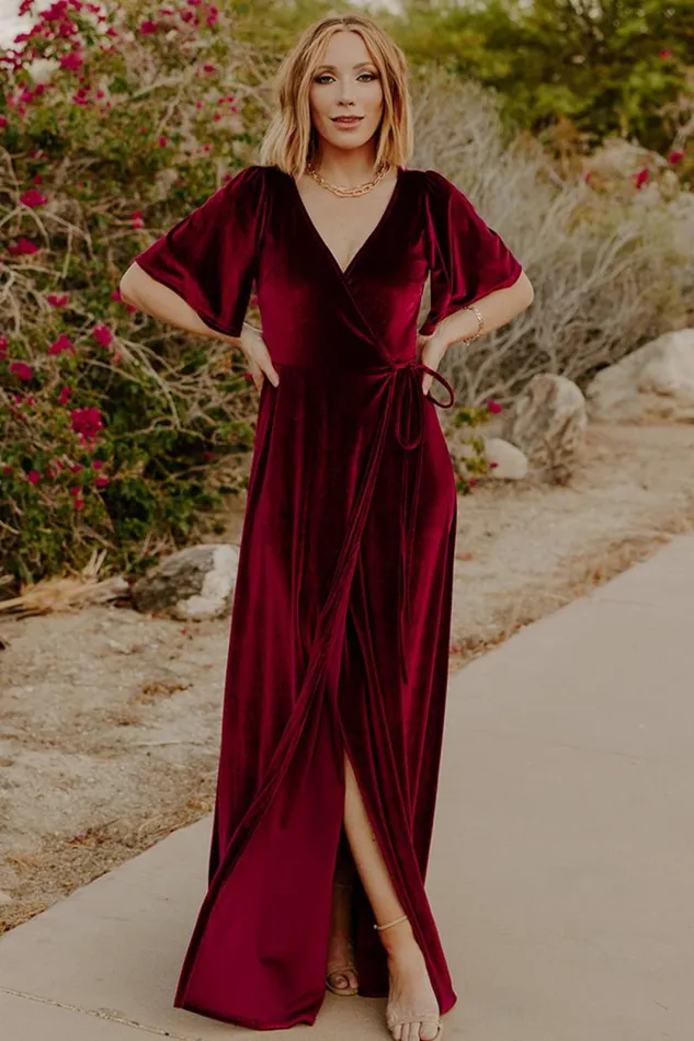 Women Meghan Velvet Wrap Maxi Dress Mulberry Baltic Born Bump Friendly Women Meghan Velvet Wrap Maxi Dress Mulberry Baltic Born Bump Friendly