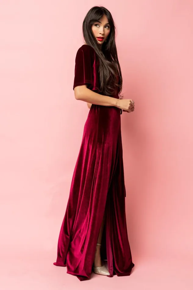 Women Meghan Velvet Wrap Maxi Dress Mulberry Baltic Born Bump Friendly Women Meghan Velvet Wrap Maxi Dress Mulberry Baltic Born Bump Friendly