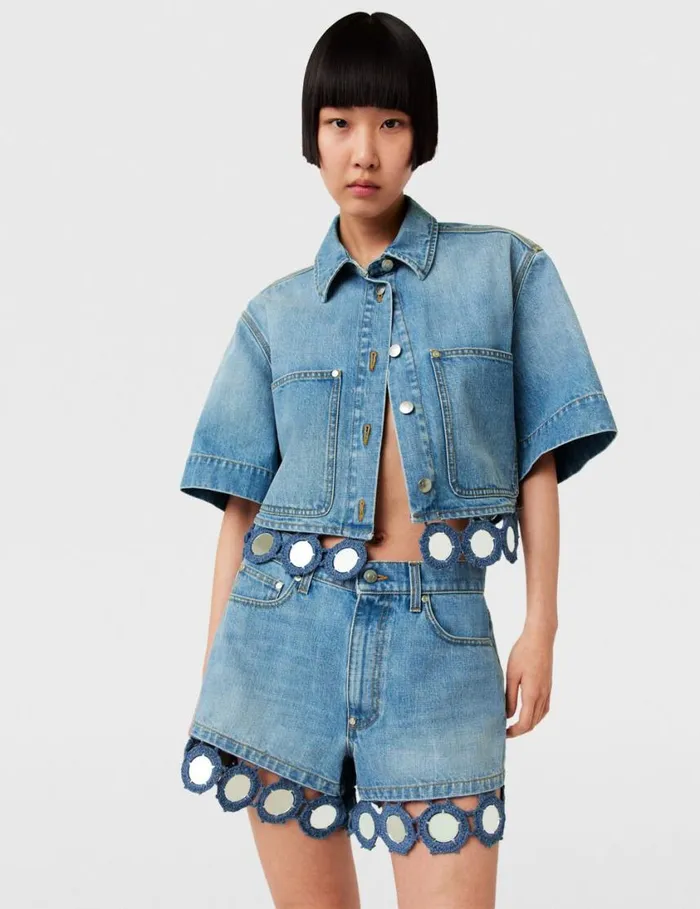 Women Mirror Crochet HighRise Shorts Light Blue Vintage Denim Stella McCartney Pants And Shorts