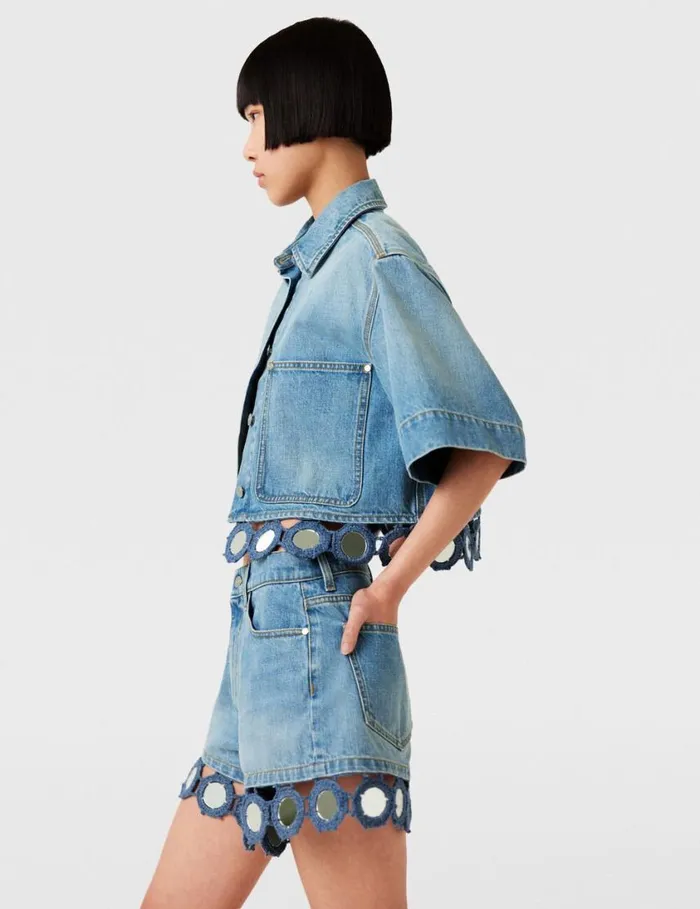 Women Mirror Crochet HighRise Shorts Light Blue Vintage Denim Stella McCartney Pants And Shorts