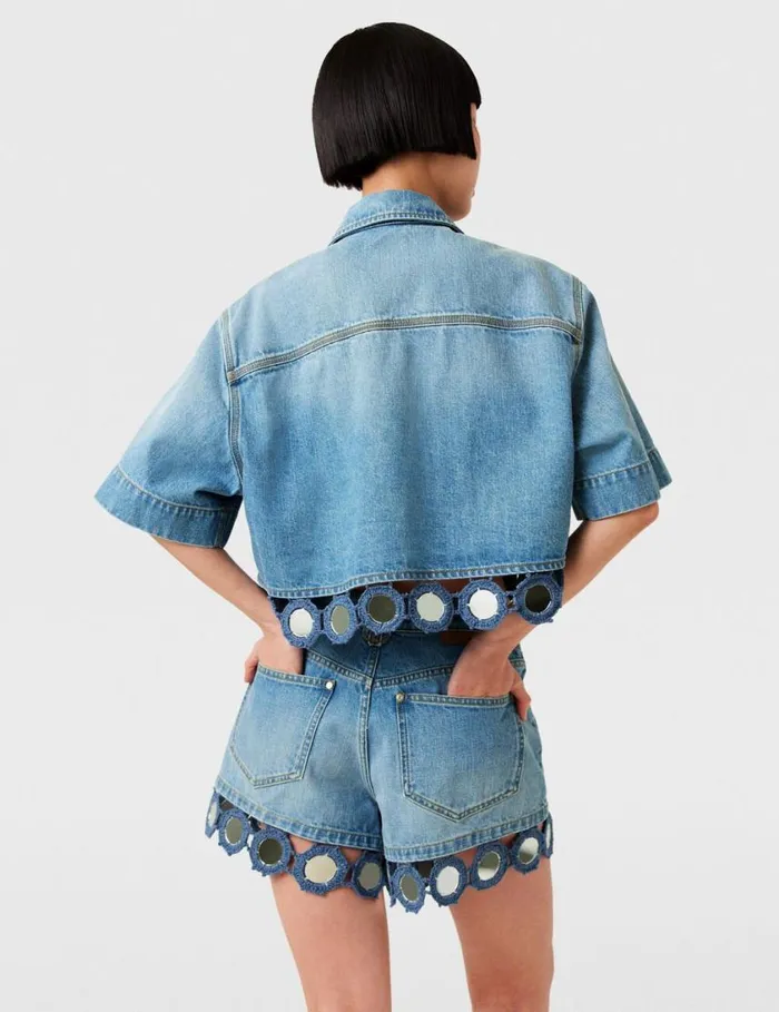 Women Mirror Crochet HighRise Shorts Light Blue Vintage Denim Stella McCartney Pants And Shorts