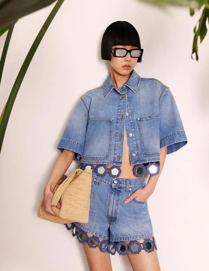 Women Mirror Crochet HighRise Shorts Light Blue Vintage Denim Stella McCartney Pants And Shorts
