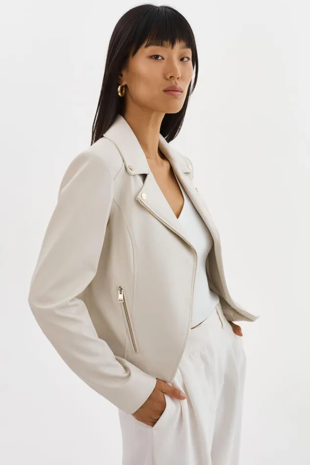 Women MONICA Faux Leather Jacket Champagne Hardware Bone LAMARQUE Leather Jackets