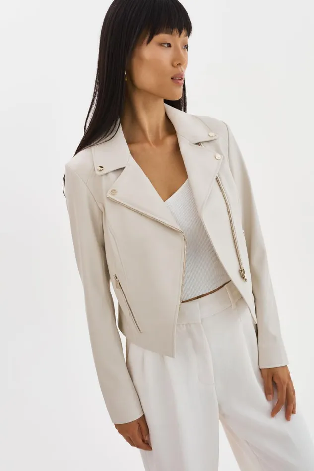 Women MONICA Faux Leather Jacket Champagne Hardware Bone LAMARQUE Leather Jackets