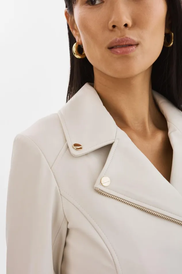 Women MONICA Faux Leather Jacket Champagne Hardware Bone LAMARQUE Leather Jackets