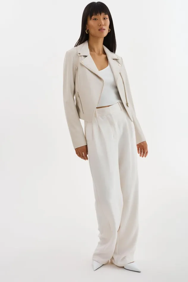 Women MONICA Faux Leather Jacket Champagne Hardware Bone LAMARQUE Leather Jackets