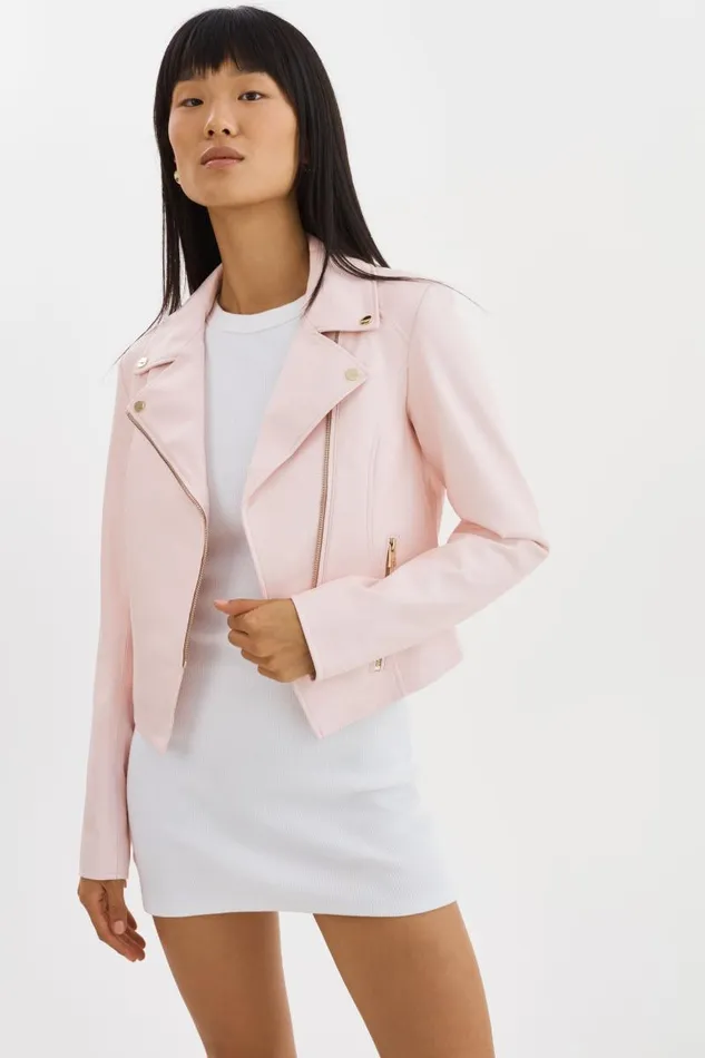 Women MONICA Faux Leather Jacket Champagne Hardware Pink Puff LAMARQUE Leather Jackets