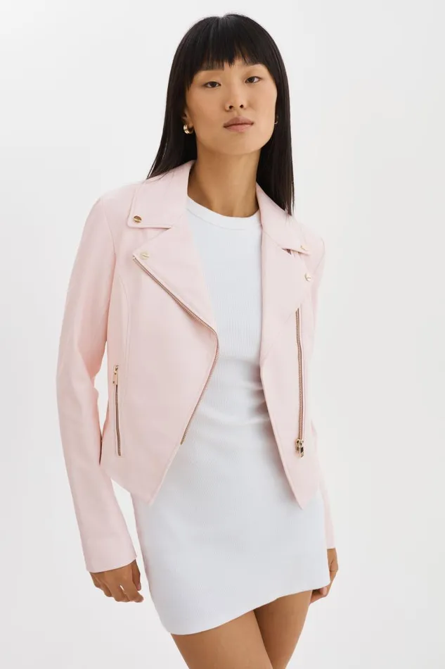 Women MONICA Faux Leather Jacket Champagne Hardware Pink Puff LAMARQUE Leather Jackets