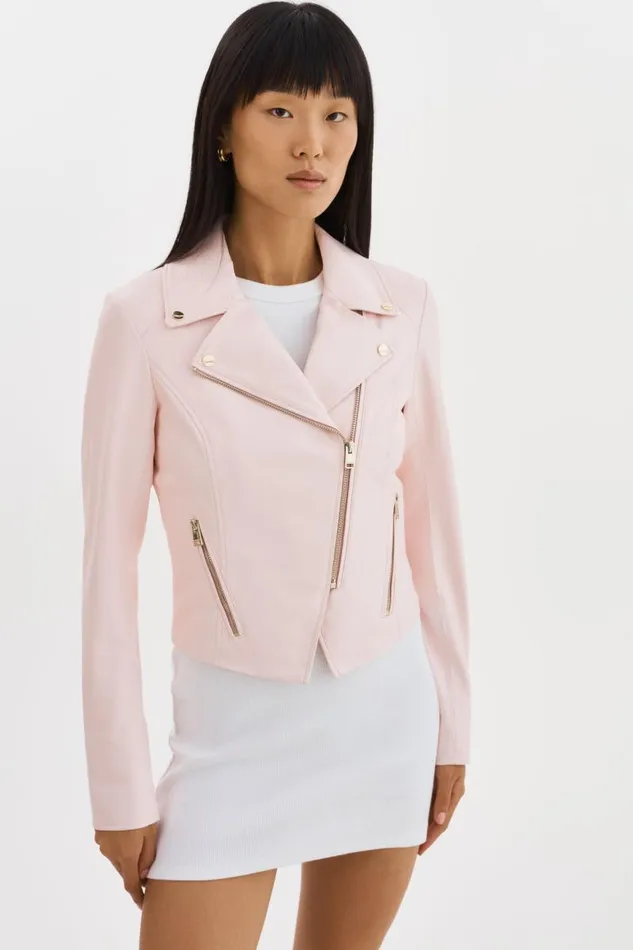 Women MONICA Faux Leather Jacket Champagne Hardware Pink Puff LAMARQUE Leather Jackets