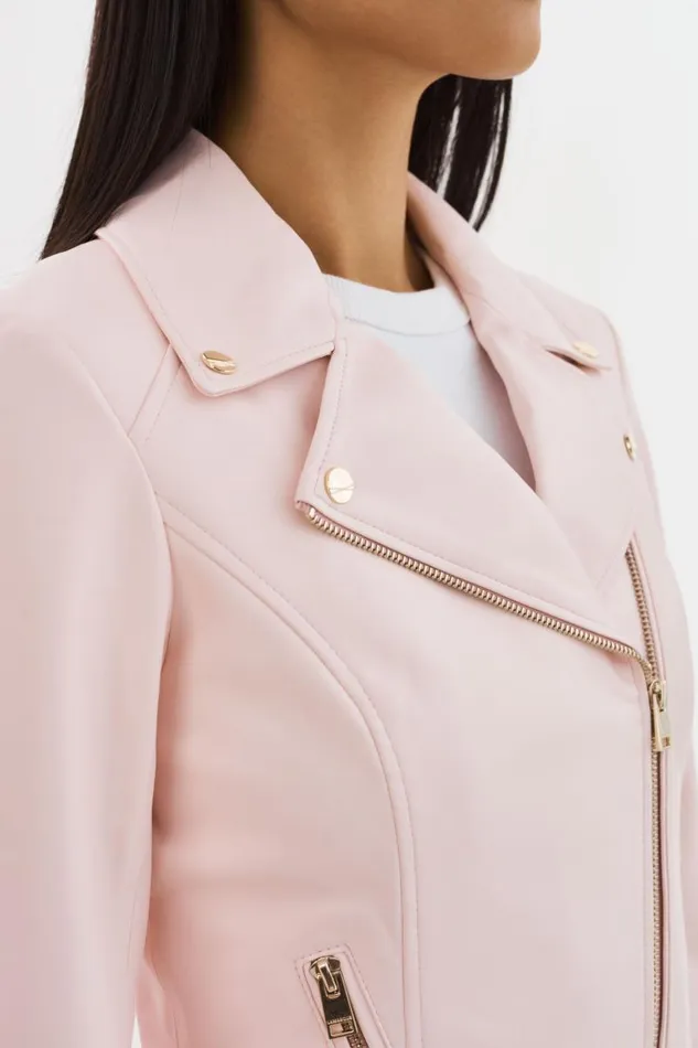 Women MONICA Faux Leather Jacket Champagne Hardware Pink Puff LAMARQUE Leather Jackets