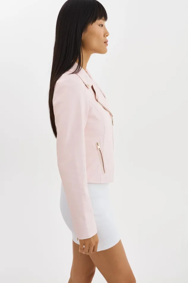 Women MONICA Faux Leather Jacket Champagne Hardware Pink Puff LAMARQUE Leather Jackets