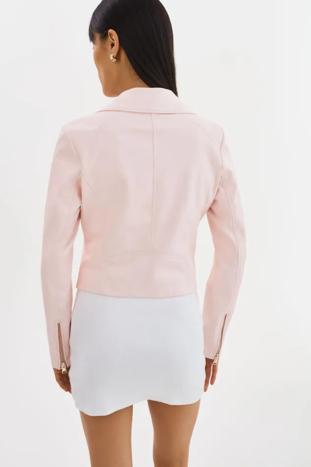 Women MONICA Faux Leather Jacket Champagne Hardware Pink Puff LAMARQUE Leather Jackets
