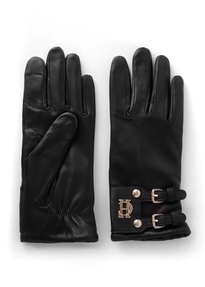 Women Monogram Leather Gloves Black Holland Cooper Gloves