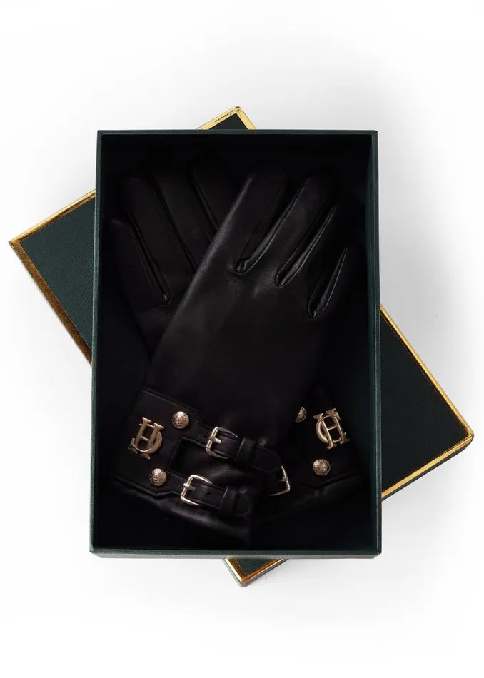 Women Monogram Leather Gloves Black Holland Cooper Gloves Women Monogram Leather Gloves Black Holland Cooper Gloves