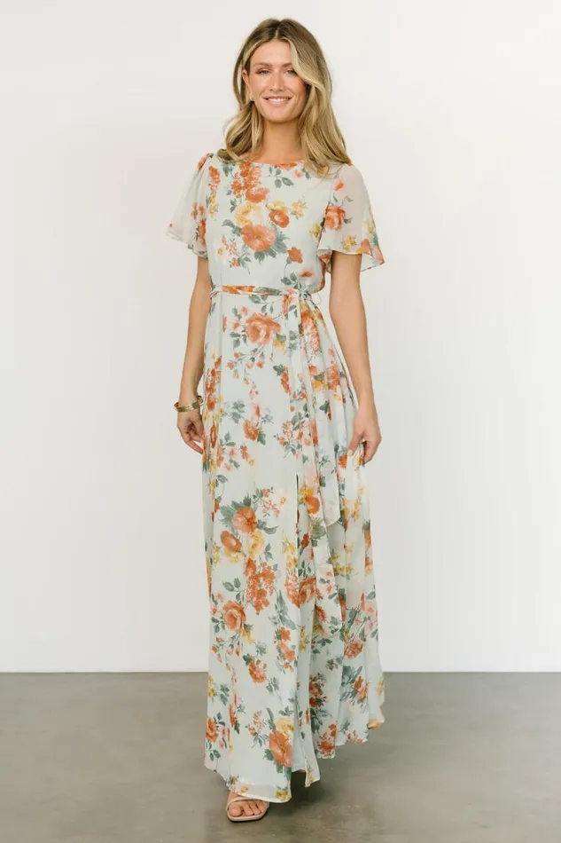 Women Naomi Short Sleeve Maxi Dress Sage Floral Baltic Born The Guest Edit
