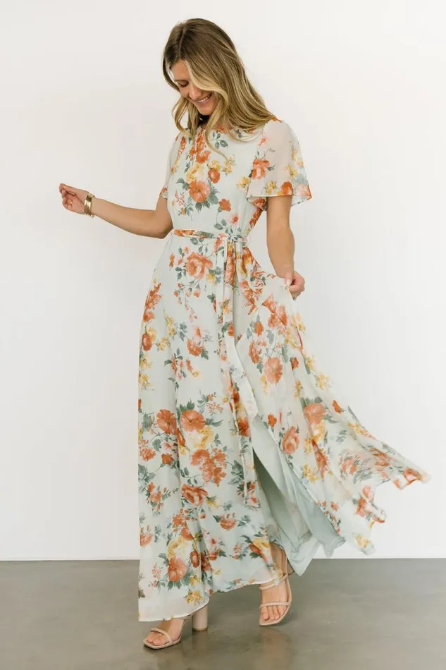 Women Naomi Short Sleeve Maxi Dress Sage Floral Baltic Born The Guest Edit