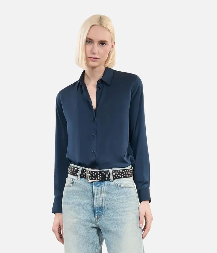 Women Navy Blue Silk Shirt THE KOOPLES Blouses and Shirts