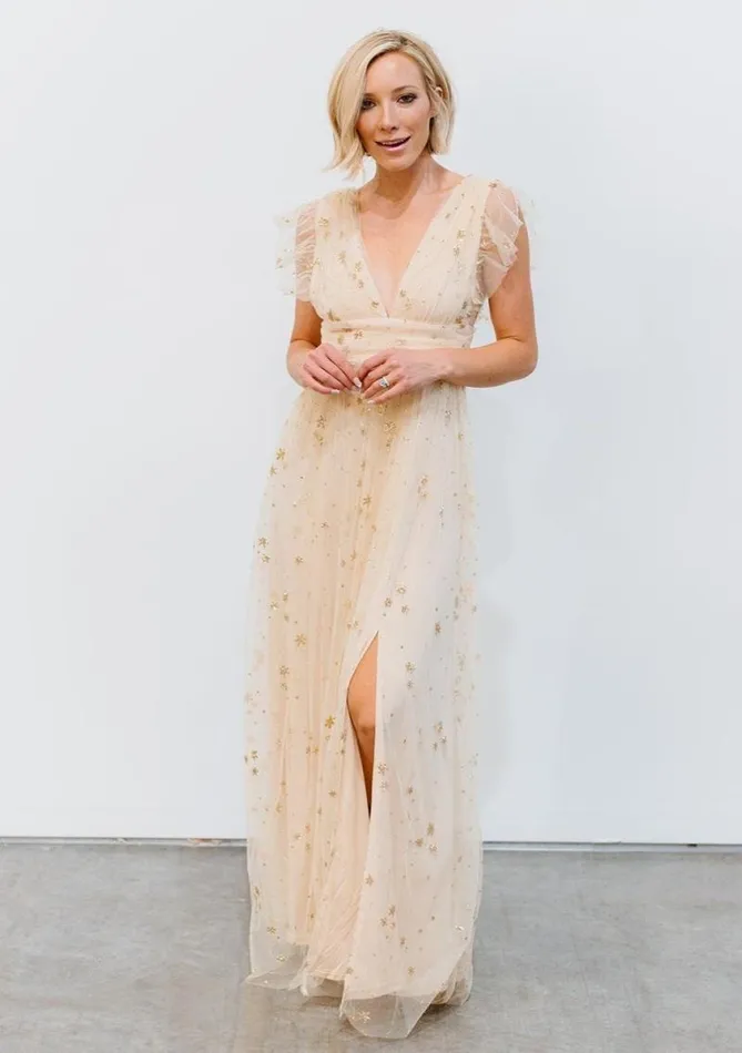 Women Nova Shimmer Maxi Dress Gold Baltic Born Embellished and Sequined