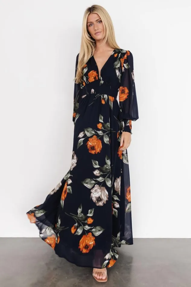 Women Olivia Maxi Dress Midnight Navy Floral Baltic Born Maxi Dresses