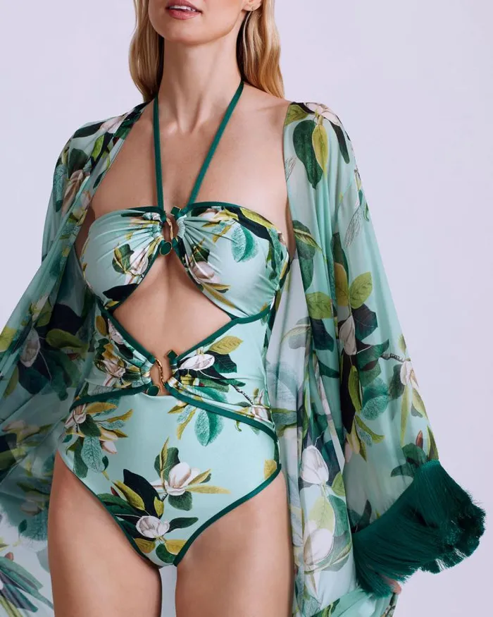 Women One Pieces PatBO Magnolia Halterneck One Piece EXCLUSIVE Green Multi
