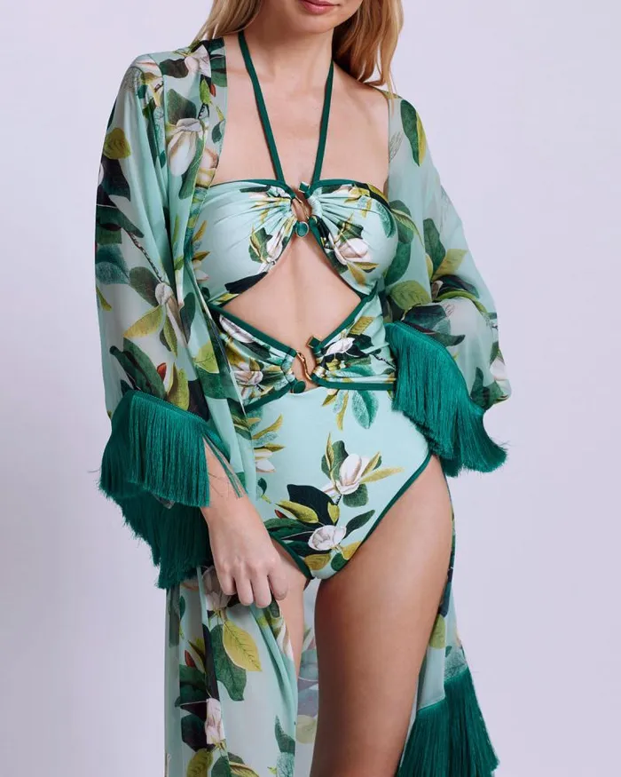 Women One Pieces PatBO Magnolia Halterneck One Piece EXCLUSIVE Green Multi