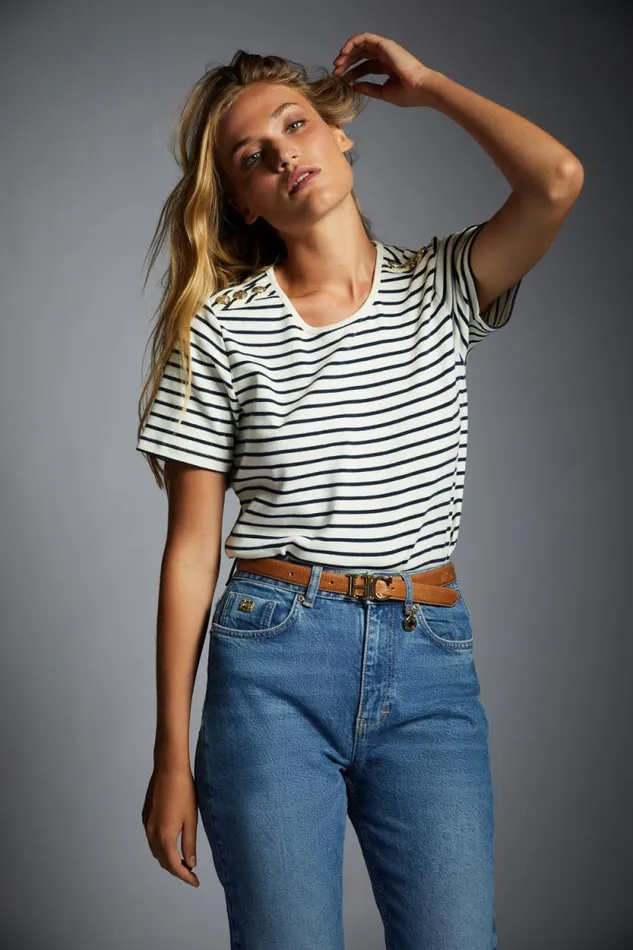Women Padstow Crew Neck Tee Natural Ink Navy Stripe Holland Cooper Tops