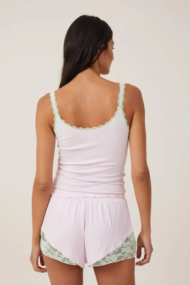 Women Pajamas Cotton On Lacey Rib Cami Soft Rose Spearment