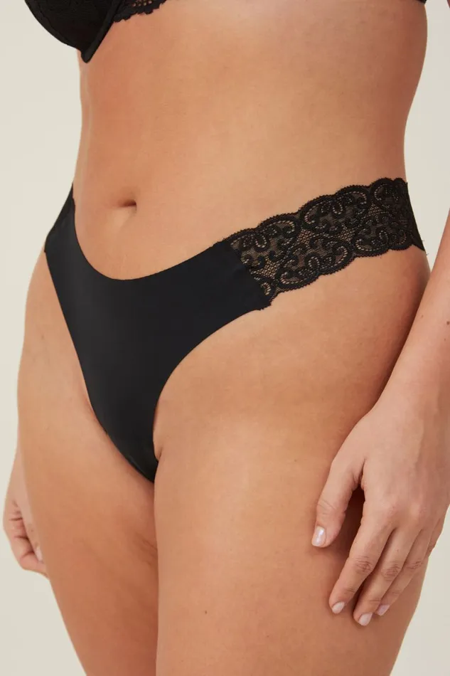 Women Panties Cotton On Party Pants Seamless Thong Brief Black