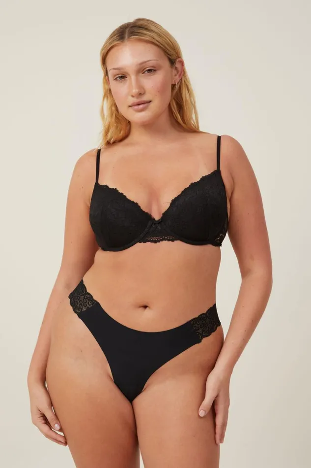 Women Panties Cotton On Party Pants Seamless Thong Brief Black
