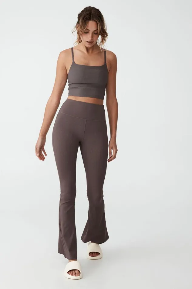 Women Pants Cotton On Active Rib Flare Brownie