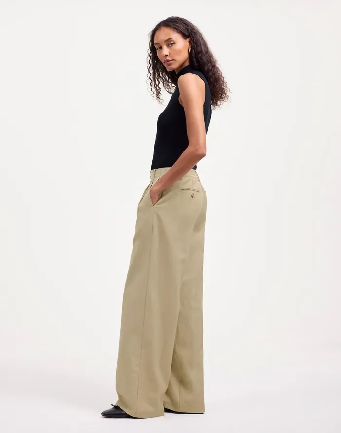 Women Pants Madewell The Harlow WideLeg Pant In Drapey Twill Vintage Khaki