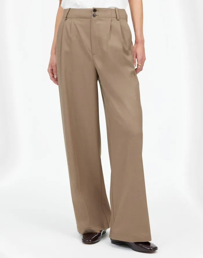 Women Pants Madewell The Harlow WideLeg Pant In Flannel Dark Oat Melange