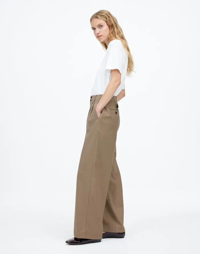 Women Pants Madewell The Harlow WideLeg Pant In Flannel Dark Oat Melange