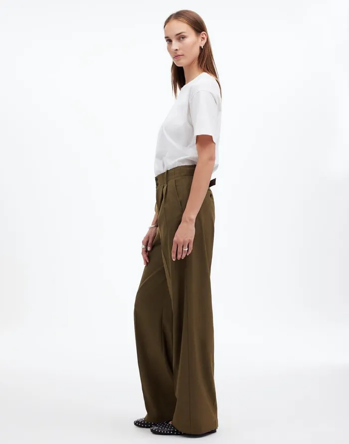 Women Pants Madewell The Harlow WideLeg Pant In Flannel Dark Olive Melange