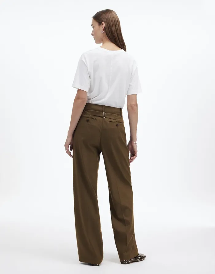 Women Pants Madewell The Harlow WideLeg Pant In Flannel Dark Olive Melange