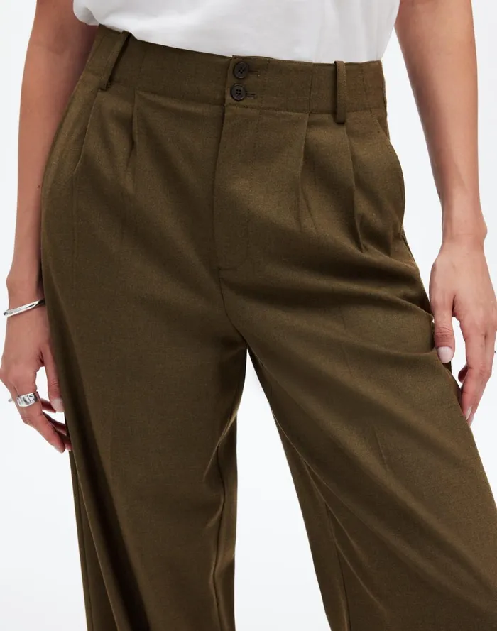 Women Pants Madewell The Harlow WideLeg Pant In Flannel Dark Olive Melange