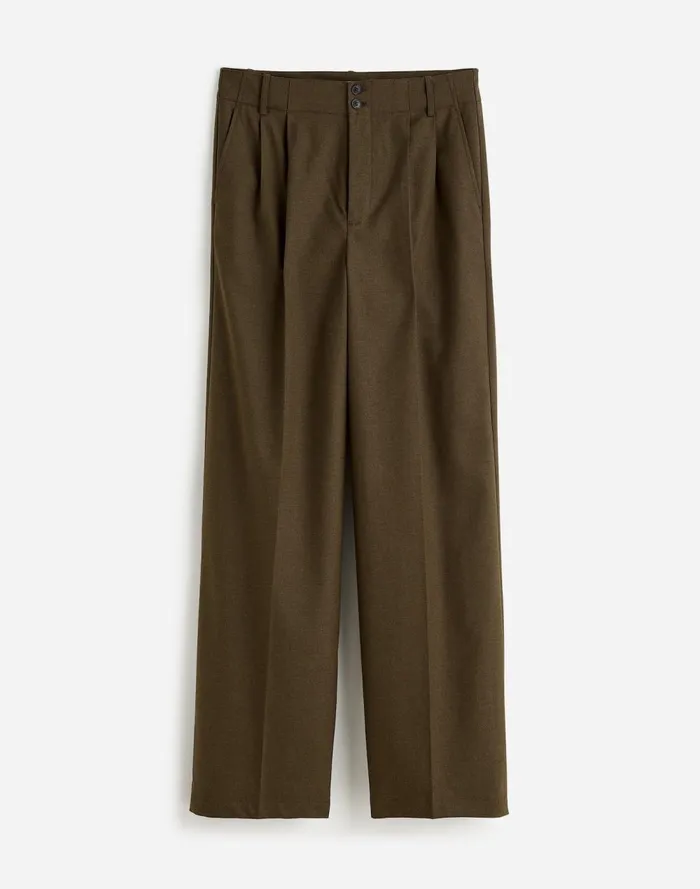 Women Pants Madewell The Harlow WideLeg Pant In Flannel Dark Olive Melange