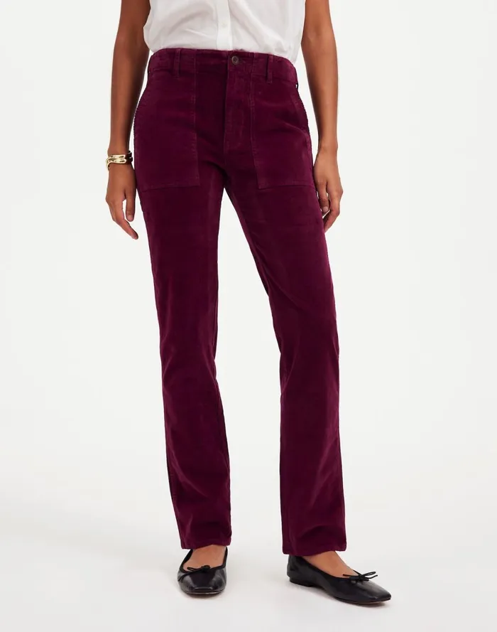 Women Pants Madewell The Slim Straight Utility Pant In Garment Dye Corduroy Bordeaux